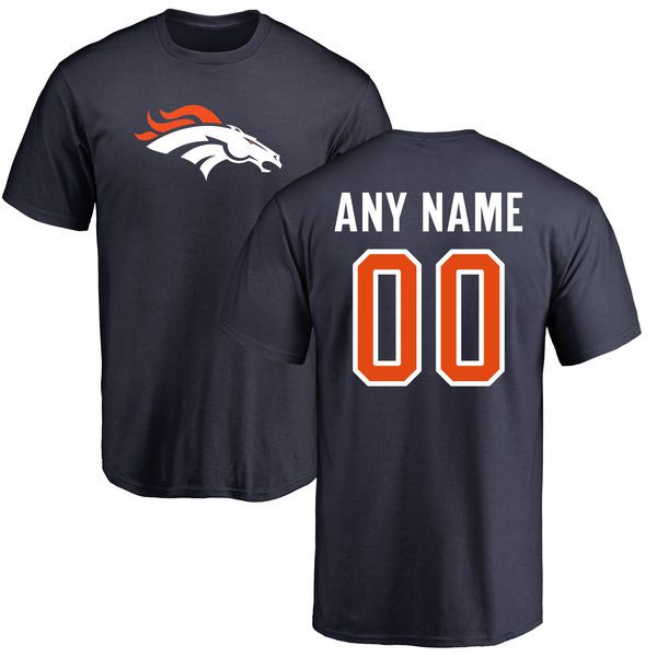 Men Denver Broncos NFL Pro Line Navy Custom Name and Number Logo T-Shirt